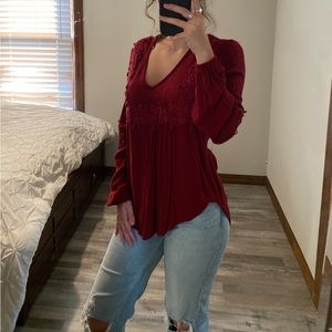 Buckle red long sleeve top